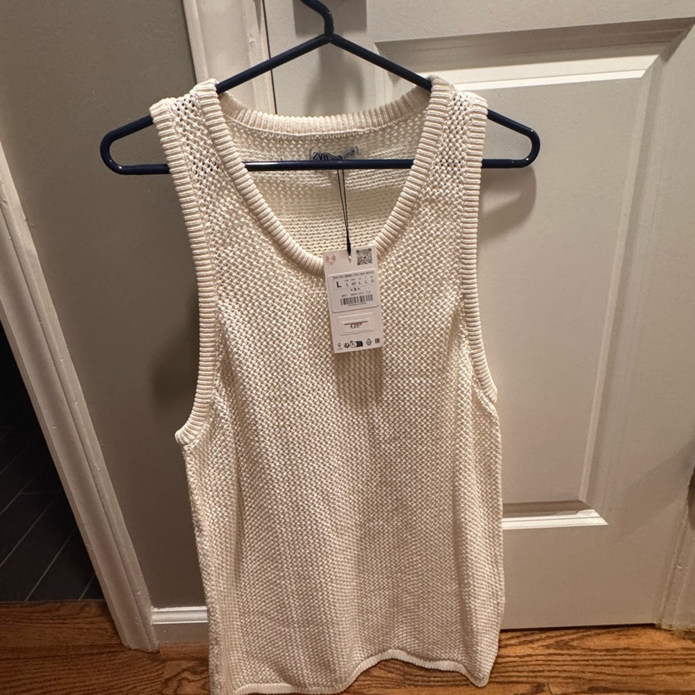 Zara Men's Cream Knit Tank Top